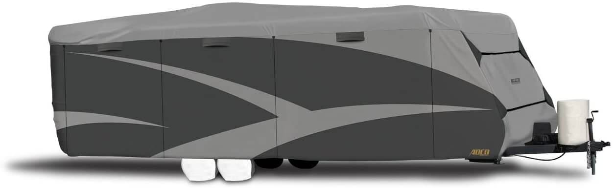 An RV under a fitted cover